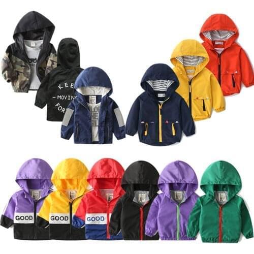 Windbreaker Boys Clothes Jackets Hooded Zipper Coat Spring Autumn Fashion Outwear Jackets Print Childrens Casual Clothing