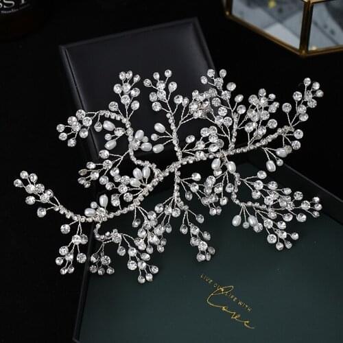 Pearl Rhinestone Headband Bride Tiara Hairband Wedding Accessories Exquisite Silver Color Hair Accessories For Women