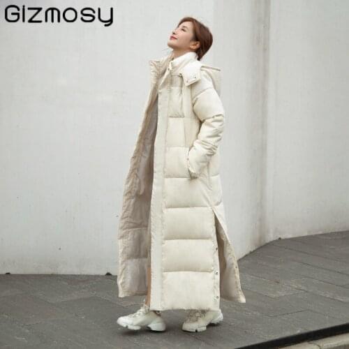Gizmosy Winter Cotton-padded Jacket Womens Thick Loose Coat With Hood Down Parkas Female Fashion Casual Warm Outwear Long Coats