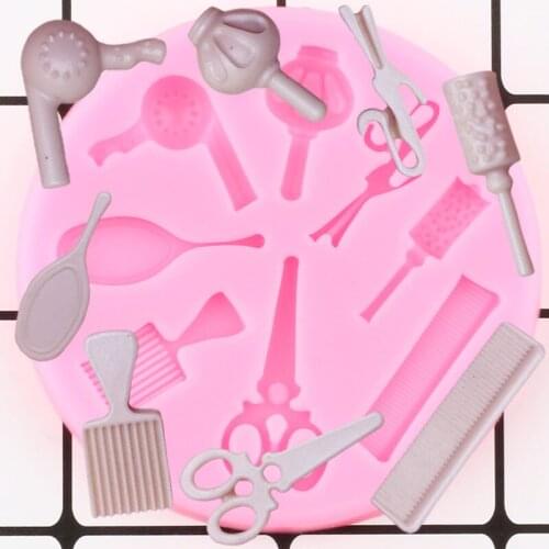 Woman Hair Beauty Makeup Tools Comb Curling Mirror Scissor Dryer Silicone Molds Chocolate Candy Fondant Cake Decorating Tools
