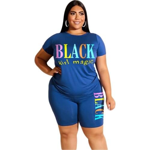 Plus Size XL-4XL Summer Women Sets Tracksuits Short Sleeve Top Pants Suit Two Piece Set Letter Print Casual Fitness Outfits GL15