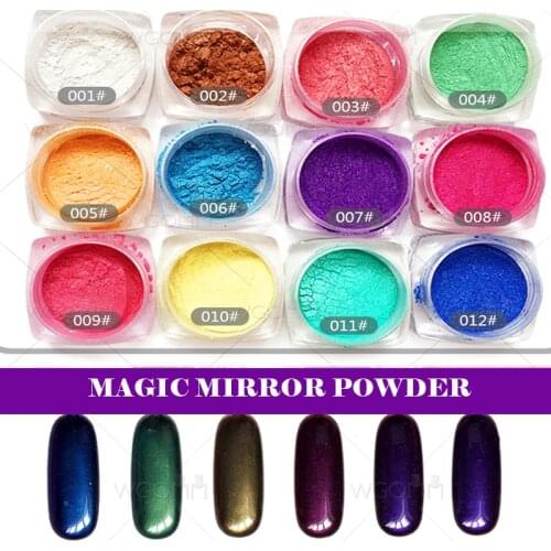UPRETTEGO 1X Cup Nail Art Magic Mirror Powder +1 Sponge Tool Nail Dust Decoration Glitter Pigment 12 Colors Available Manicure