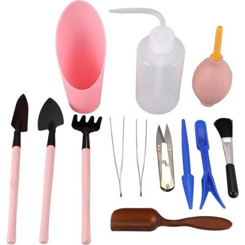 13Pcs Mini Garden Hand Tools Transplanting Tools Succulent Tools Miniature Planting Gardening Tool Set(Pink)
