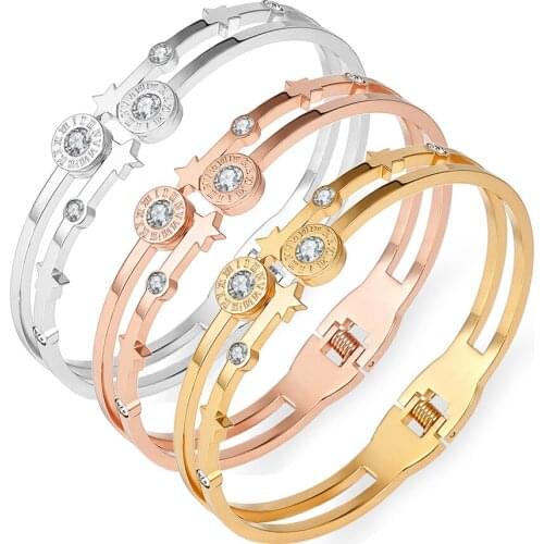 2021 New Stainless Steel Beads Bracelets & Bangles Couple Roman Numerals Crystal Cuff Bracelets Female Jewelry Lover Pulseiras