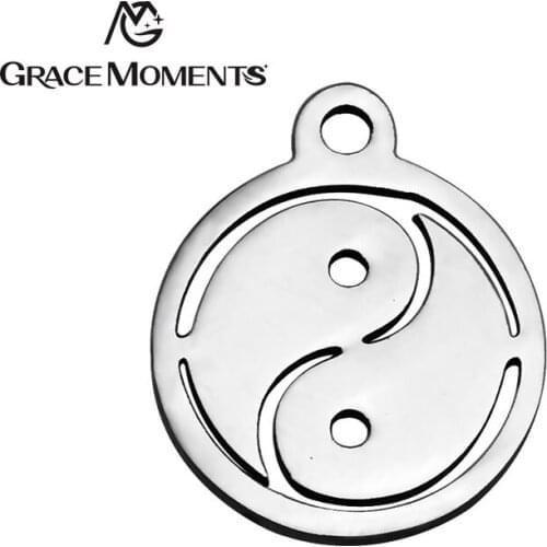 50pcs/lot GRACE MOMENTS Yin-yang Stainless Steel Round Tai Ji the Great ultimate Charms Jewelry Bracelet DIY Accessories