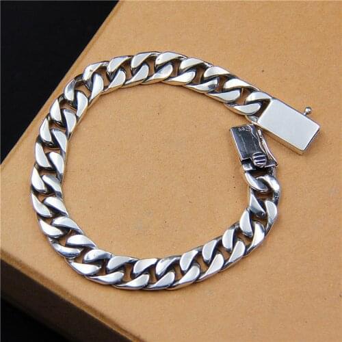 925 Sterling Silver 8mm 16CM/18CM/20cm Miami Cuban Chain Link Bangle Women Men Fine Jewelry Solid Tibetan Silver Chain Bracelets
