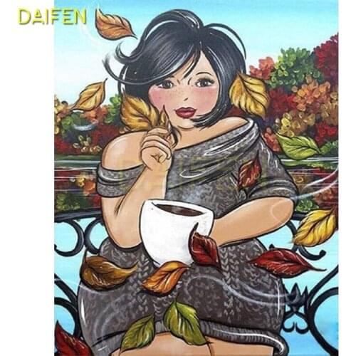 DIY Diamond painting Cross stitch Coffee cup Full Round Diamond mosaic Maple leaves Full Square Diamond embroidery Cartoon girl