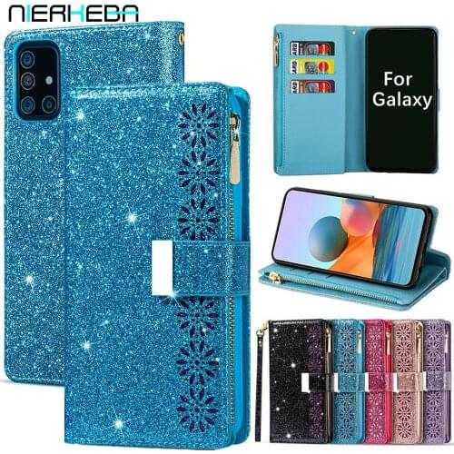 Glitter Wallet Case For Samsung Galaxy A52 A72 A32 A42 A12 A31 A51 A71 A21 M51 M31S S21 FE S20 Ultra Leather Bling Phone Cover