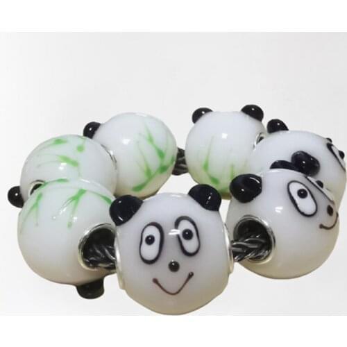 Little Panda Real 925 Sterling Silver Round Murano Glass Beads Fit Original Charm Bracelet Authentic S925 Jewelry Accessories