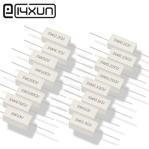 5pcs 5W 5% Cement Resistor Power Resistance Connector 0.1 0.22 0.25 0.33 0.5 1 2.2 4.7 5 10 15 20 22 47 100 ohm