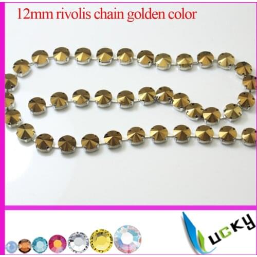 Top quality 12mm hematite gold rivolis crystal flower cup chain for rhinestone jewelry making