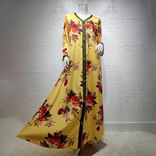 Eid Mubarak 2021 New Muslim Fashion Women Elegant Abaya Dubai Turkey Evening Gowns Kaftan Dress Bohemian Floral Abayas Kimono