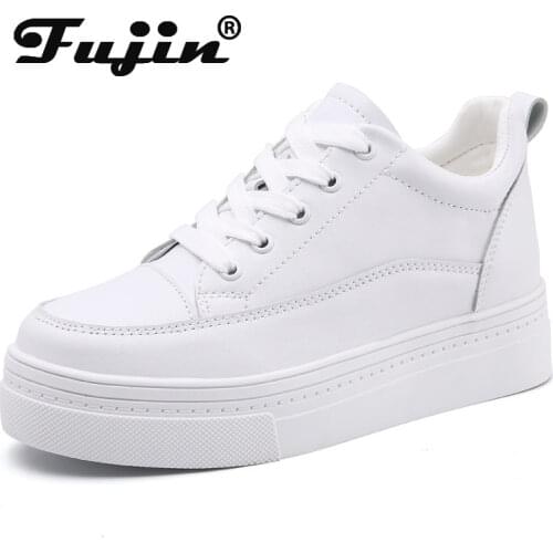 Fujin Dad Shoes Chunky Sneakers Walking Casual Shoes Comfortable Soft Leather Casual Shoes Leisure Shoes for Women 2021 New