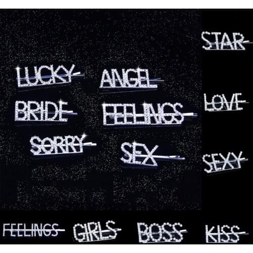 Crystal Shiny Rhinestone Hairpins Letters Hair Clips Barrettes Hair Styling Accessories for Women Girl Korean Fashion Hairpins