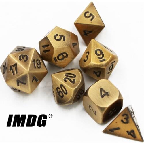 IMDG 7pcs/set Creative RPG Game Dice Polyhedron Metal Dice DND Plating Ancient Gold Digital Game Dice