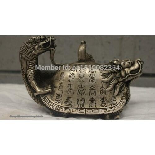 Chinese China Folk Culture Handmade Bronze Silver Statue Dragon incense burner