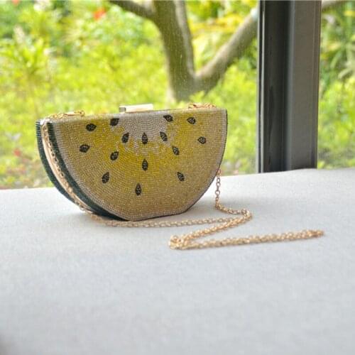 Creative New Fashion Design Watermelon Slice Evening Clutch Bags for Women Rhinestones Handbags Party Cocktail Purses Dinner Bag