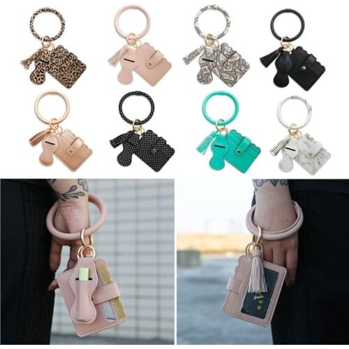 Circle Wristlet Keychain Unisex Pu Leather Pendant Key Ring Fashion Candy Colors Silicone Wrist Strap Durable Key Chains