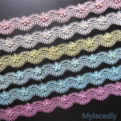 1Meter 4cm 7 Color Pearl Flower Eyelash Lace Edge Trim Ribbon Fabric Embroidered Applique Sewing Craft DIY Wedding Dress Clothes