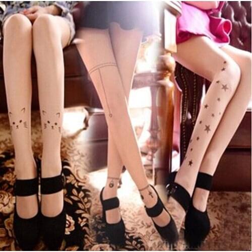 Fashion Womens Tight Beauty Cute Bas Sexy Stocking Tease Panty hose Womens Tattoo velvet Candy Pantyhose Girl Stockings