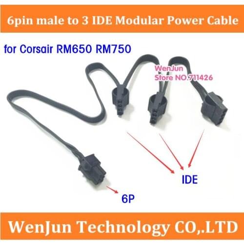 6Pin Male 1 to 3 IDE Molex 4pin Modular Power Supply Cable for Corsair RM650 RM750 RM850 RM1000Series