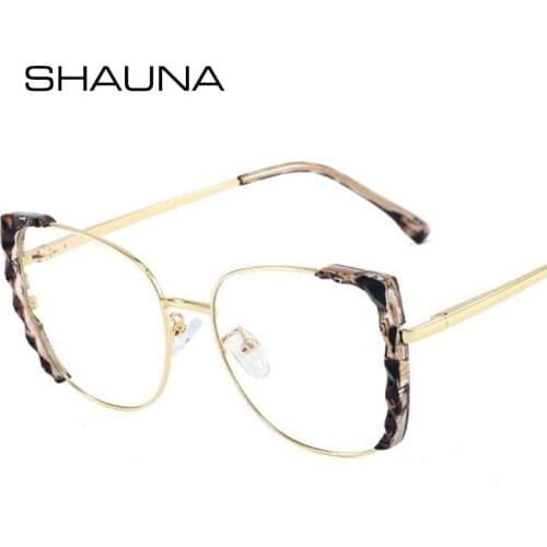 SHAUNA Retro Cat Eye Luxury Women Optical Eyeglasses Frame Fashion Clear Anti Blue Light Eyewear Spring Hinge Men Square Frame