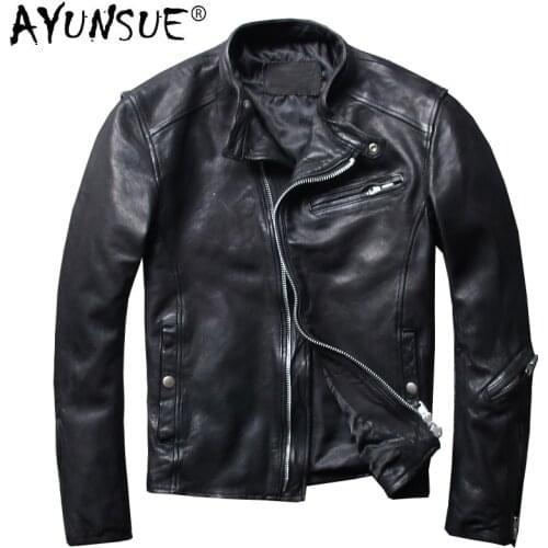 AYUNSUE Motorcycle Genuine Leather Jacket Men Korean Slim 100% Sheepskin Coat Spring Autumn Mens Leather Jackets 2020 KJ2307