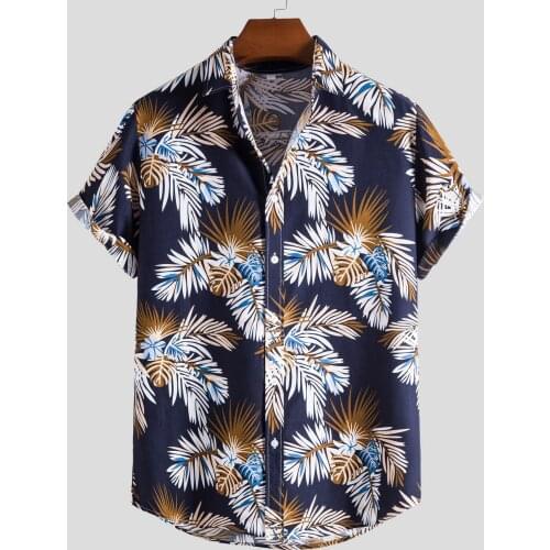 2021 Mens Shirts Summer Casual Plus Size Hawaii Beach Printed Shirt Short Sleeve Button Turn-Down Collar Shirt Tops Ropa Hombre