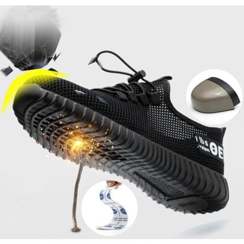 Mens Breathable Steel Toe Work Safety Shoes Men Outdoor Prevent Puncture Construction Safety Work Boots Indestructible Shoes