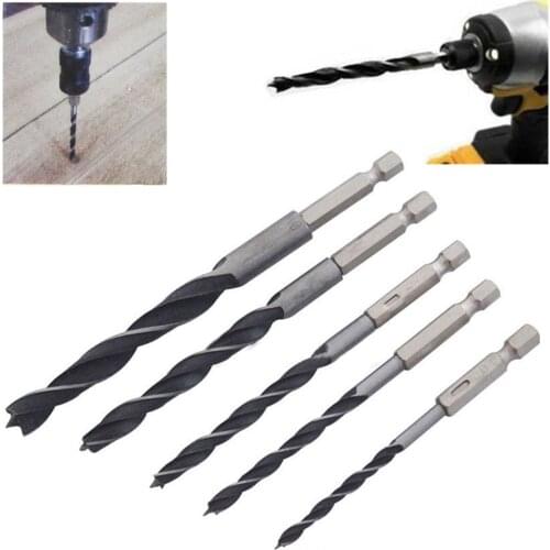 5pcs 4/5/6/8/10mm 1/4" Hex Shank Wood HCS Drill Bit Set Quick Change Tool