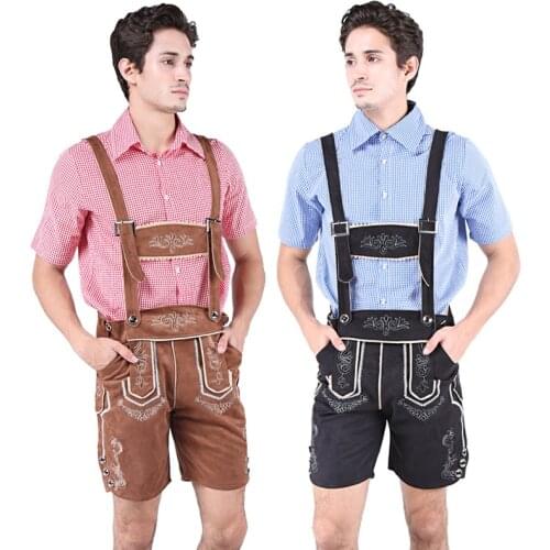 NEW Men Carnival Oktoberfest Costume Bavarian Shirt Faux Leather Clubs Bartender Cosplay Fancy Party Dress