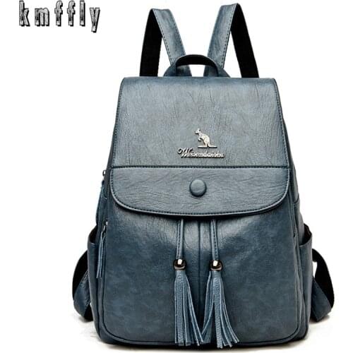 New Luxury Designer Women Leather Blue Backpack Casual High Quality School Backpacks For Girls Travel Bagpack Sac A Dos Preppy