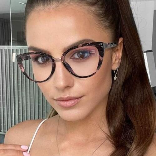 LNFCXI Retro Cat Eye TR90 Metal Women Eyeglasses Frame Fashion Spring Hinge Clear Anti Blue Light Eyewear Men Optical Frame