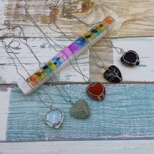 1pc Tree of Life Heart Amethyst Necklace Natural Tiger Eye Crystal Stone Pendant Jewelry Making Rose Quartz Necklace Ornament