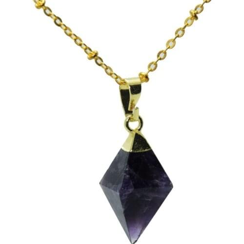 Natural Amethysts Pendant Chain Necklace Femme 2019 purple crystal quartz Column Jewelry pyramid gold point gem stone necklace