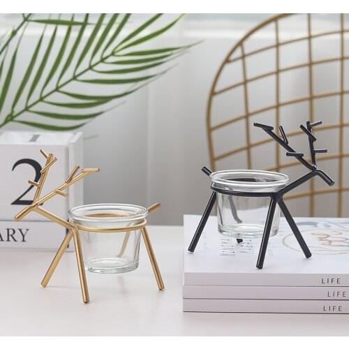 Nordic simple and creative wrought iron fawn candle holder, home desktop atmosphere layout candle holder decoration