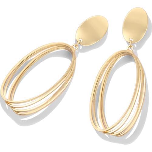 Elegant Geometric Matte Metal Gold Oval Shape Pendant Clip on Earrings No Pierced for Women Girl Ear Clips Jewelry Gift Brincos