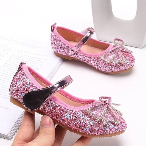 Bling 3D Glitter Mary Jane Flower Girl Shoes Non Slip Soft Sole with Sweet Diamonds Bow Princess Dress Flats Brithday Party