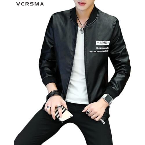 VERSMA 2017 MA1 Bomber Pilot Motorcycle Male Leather Jacket Coat Casual Korean Pu Leather Stand Collar Baseball Biker Jacket Men