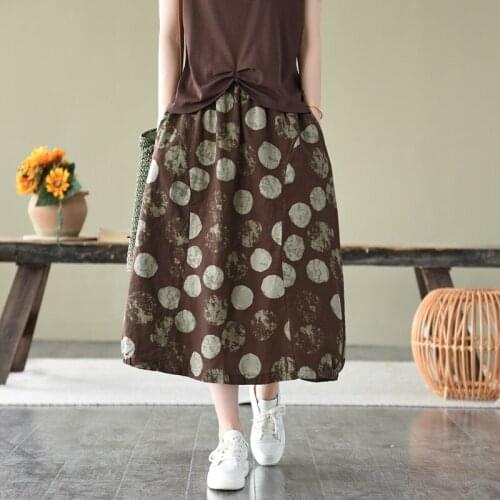 Summer Skirts 2020 Vintage Cotton Pockets Elastic Waist Retro Skirt Loose Leisure Fashion A-Line Midi Skirts For Women 10430