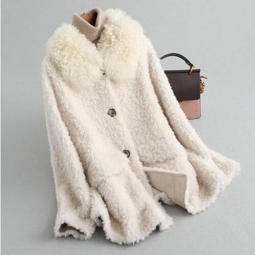 Real 2020 Sheep Shearling Fur Coat Female 100% Wool Coats Winter Jacket Women Korean Pink Jackets Chaqueta Mujer MY4104 s s