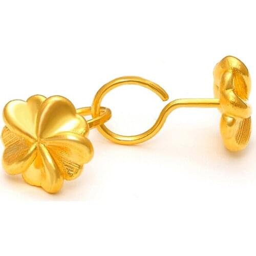 Pure 24K Yellow Gold Earrings Women 999 Gold Flower Stud Earrings 1.51g