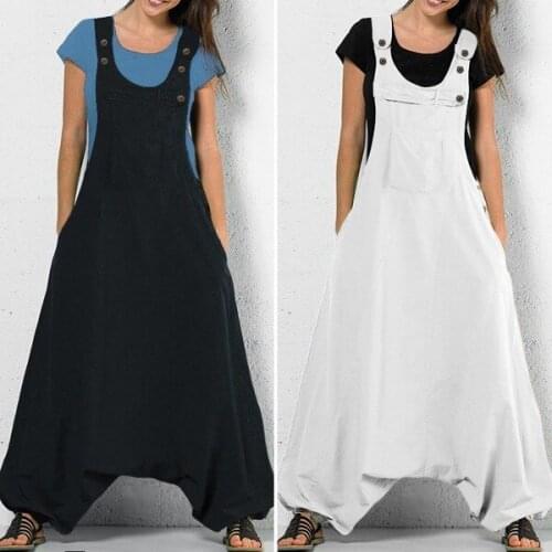 5XL Large Size Fashion Womens Halter Jumpsuit Sleeveless Harem Pants Side Pocket Loose Workwear Long Jumpsuits Casual Rompers