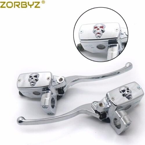 ZORBYZ Motorcycle 1" 25mm Chrome Skull Handlebar Control Reservoir Brake Hydraulic Clutch Levers For Harley Kawasaki Suzuki