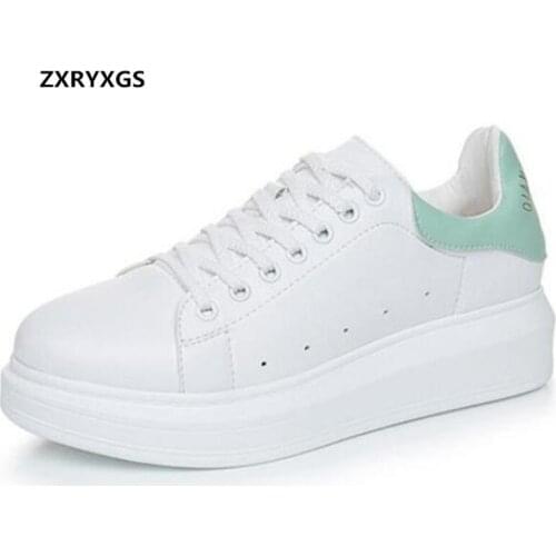 2020 New Spring White Women Shoes Casual Sneakers Round Thick Bottom Comfort Soft Real Leather Shoes Women Sneakers Plus Size