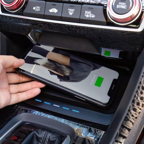 15W QI car wireless charger for Honda Civic 10th MK10 accessories on-board wireless phone charger charging plate panel 2016-2021