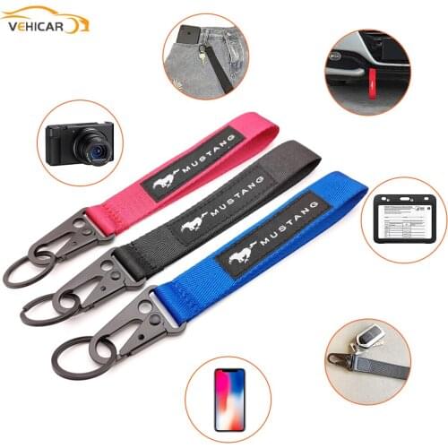 VEHICAR Key Ring Strip Car Keychain Trailer Belt Backpack Embroidery Nylon Key Holder For MUSTANG Auto Accessories