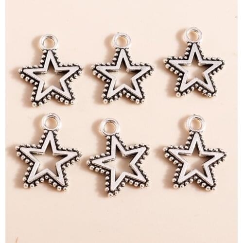 20pcs 15*17mm Antique Silver Color Hollow Star Charms Fit Pendants Necklaces Earrings DIY Making Jewelry Findings Accessories