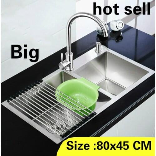 Free shipping Apartment vogue large kitchen manual sink double groove standard 304 stainless steel hot sell 800x450 MM