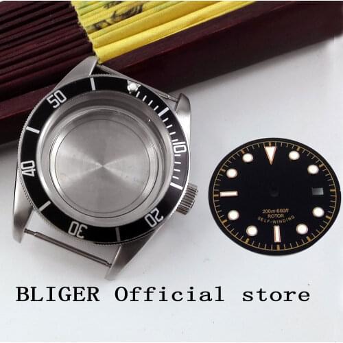 Sapphire Crystal 41MM Stainless Steel Black Bezel Watch Case+Dial Fit For ETA 2836 Automatic Movement C38